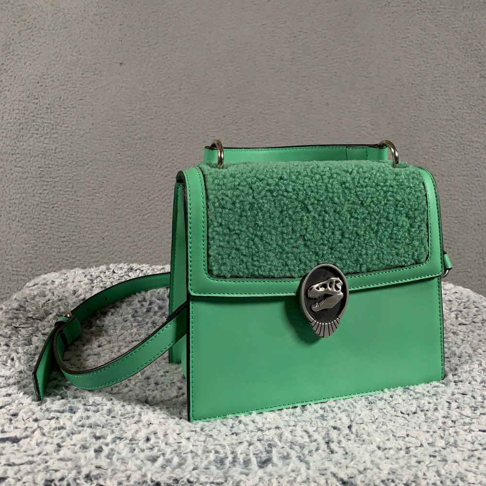 Little Rooms The Rex Crossbody Bag Women OS Green Faux Shearling Dinosaur Skull